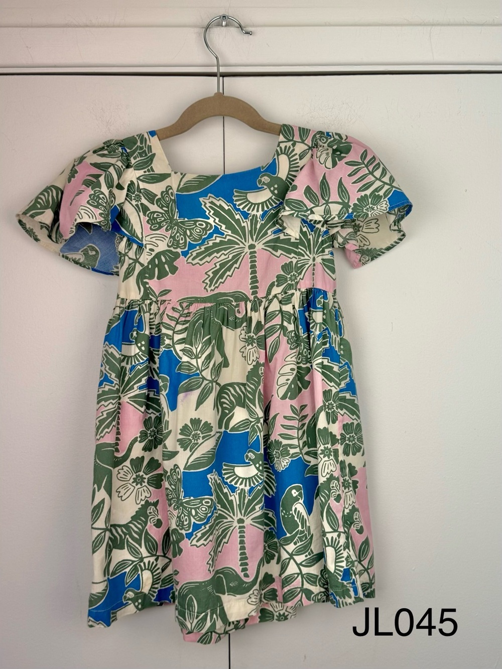 Boden Flutter Sleeve Tropical Animal Print Dress Girls 4-5Y